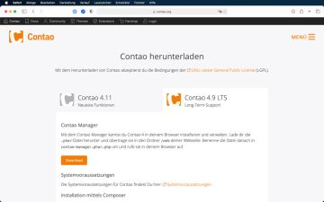 Mit einem Click auf "Download" lädst du den Contao Manager herunter.