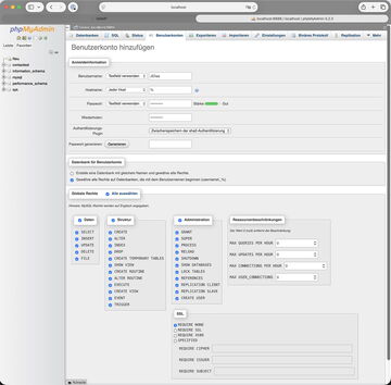 Einen User anlegen und Rechte vergeben