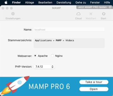 Das Programmfenster von MAMP