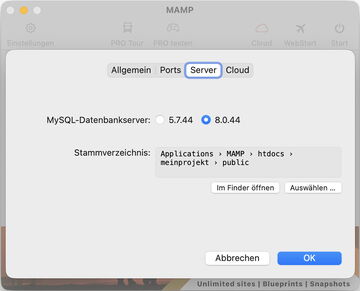 Ordner "public" anlegen und als Stammverzeichnis auswählen
